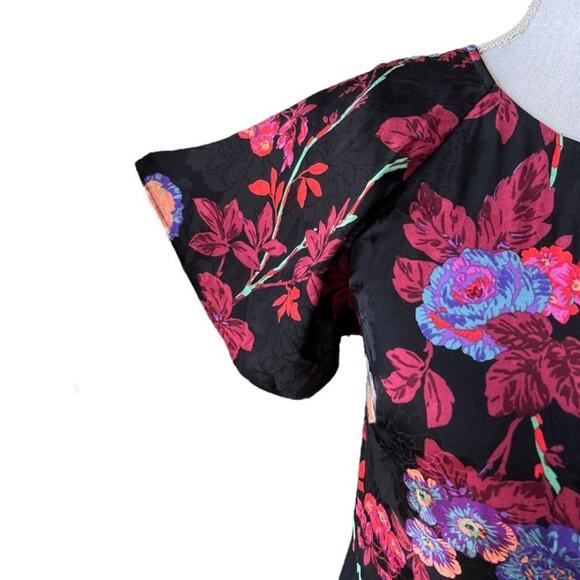 Reiss Leni black floral midi dress wedding guest cocktail party feminine fitted - Picture 5 of 14